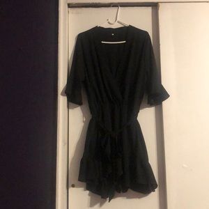 Black deep V-neck romper